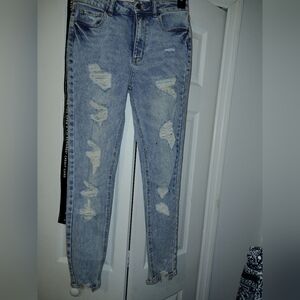 Distressed Light Blue Women's Jeans Japanese Selvedge Denim Rare Stone Wash